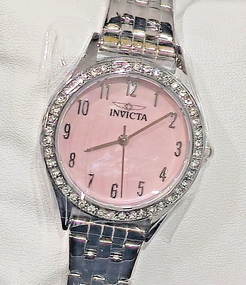 🔥70460🔥Invicta Celestial Lady 33mm Silver Case Pink Metal Dial Silver Band